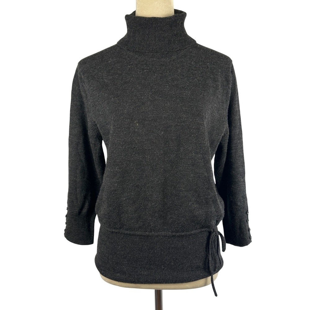 Carole Little 100% Italian Merino‎ Wool Gray Turtleneck Sweater Junior Large